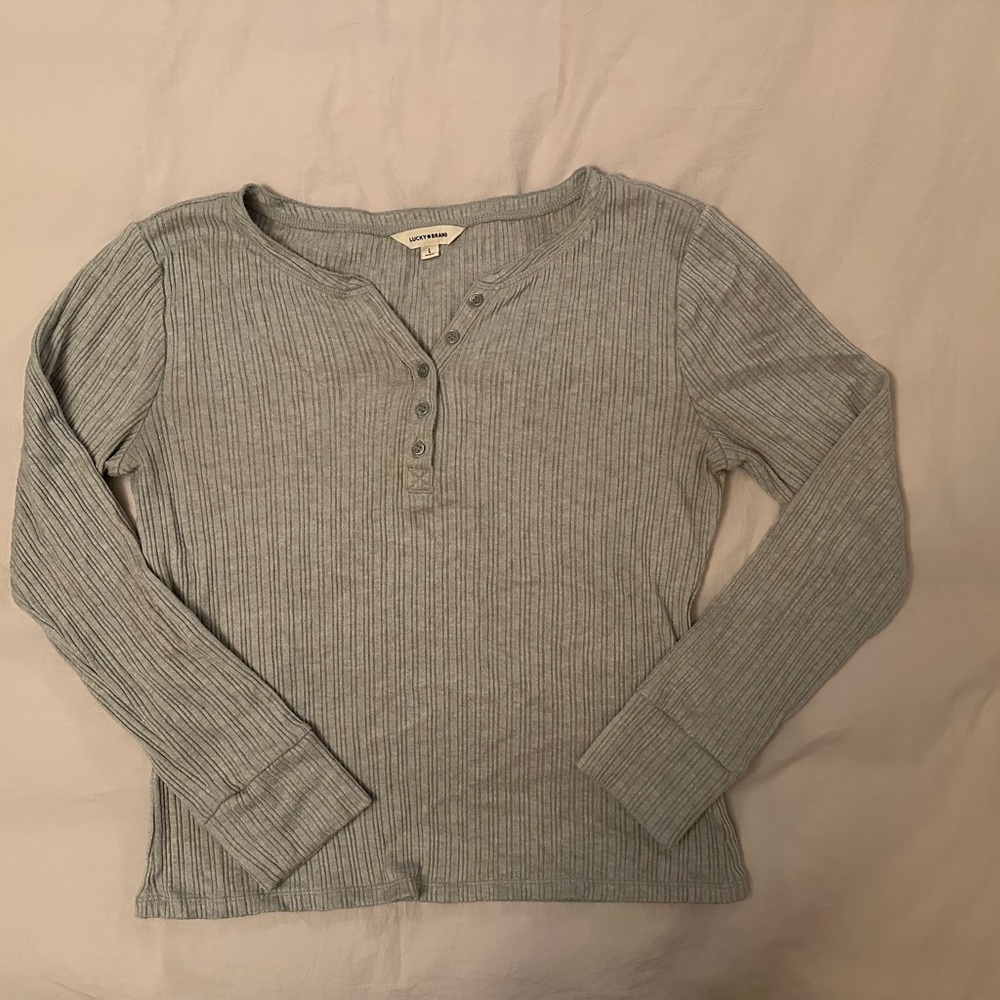 Lucky Brand Gray Ribbed Henley